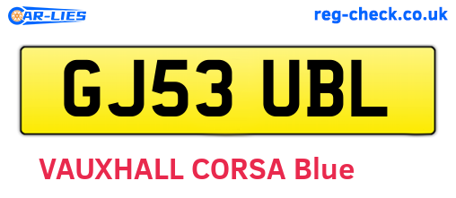 GJ53UBL are the vehicle registration plates.
