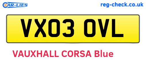 VX03OVL are the vehicle registration plates.