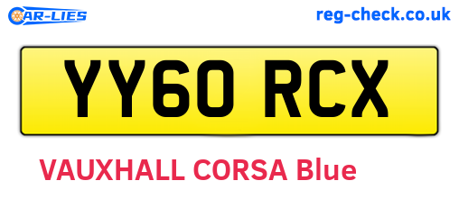 YY60RCX are the vehicle registration plates.