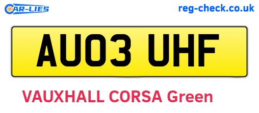 AU03UHF are the vehicle registration plates.
