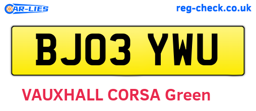 BJ03YWU are the vehicle registration plates.