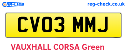 CV03MMJ are the vehicle registration plates.