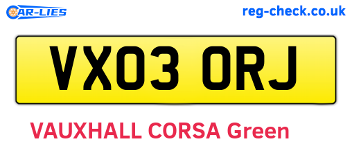 VX03ORJ are the vehicle registration plates.