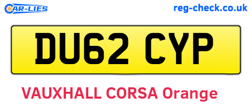 DU62CYP are the vehicle registration plates.