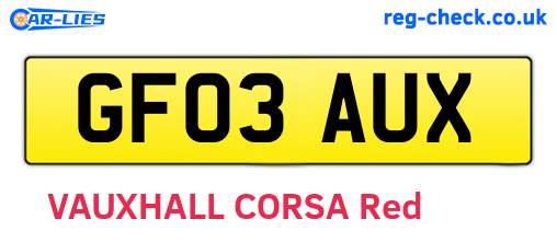GF03AUX are the vehicle registration plates.
