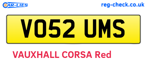 VO52UMS are the vehicle registration plates.