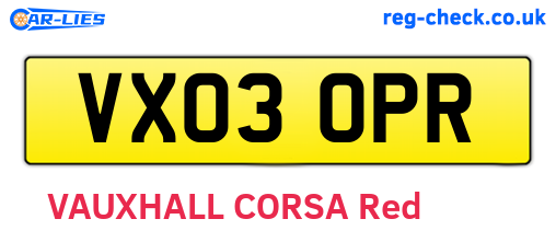VX03OPR are the vehicle registration plates.