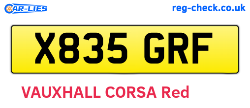 X835GRF are the vehicle registration plates.