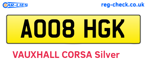 AO08HGK are the vehicle registration plates.