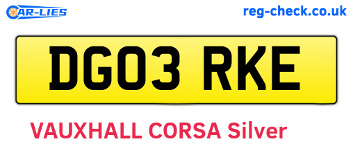 DG03RKE are the vehicle registration plates.