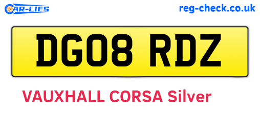 DG08RDZ are the vehicle registration plates.