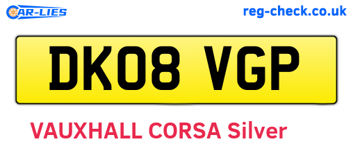 DK08VGP are the vehicle registration plates.