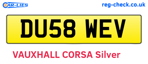 DU58WEV are the vehicle registration plates.