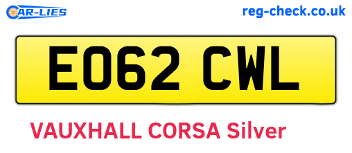 EO62CWL are the vehicle registration plates.
