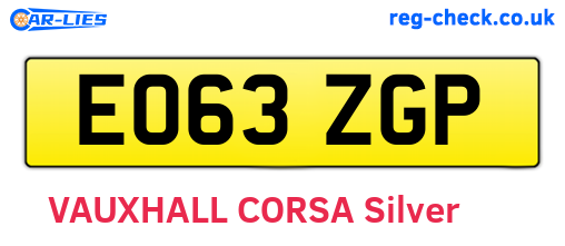 EO63ZGP are the vehicle registration plates.