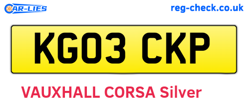 KG03CKP are the vehicle registration plates.