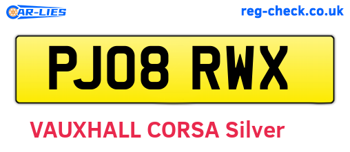 PJ08RWX are the vehicle registration plates.