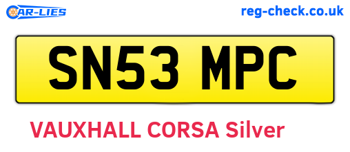 SN53MPC are the vehicle registration plates.