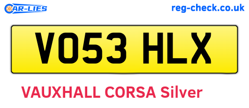 VO53HLX are the vehicle registration plates.