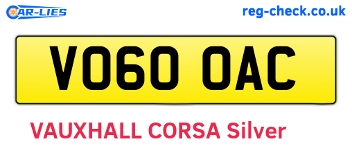 VO60OAC are the vehicle registration plates.