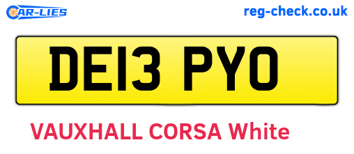 DE13PYO are the vehicle registration plates.