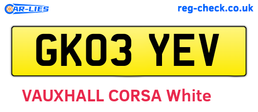 GK03YEV are the vehicle registration plates.
