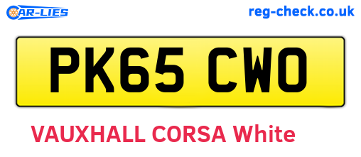 PK65CWO are the vehicle registration plates.
