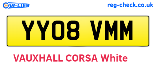 YY08VMM are the vehicle registration plates.