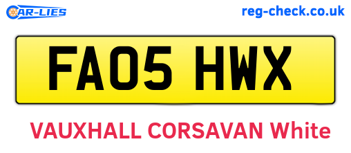 FA05HWX are the vehicle registration plates.