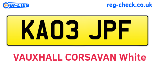 KA03JPF are the vehicle registration plates.