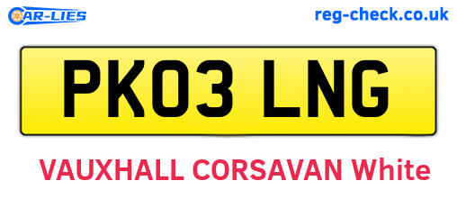PK03LNG are the vehicle registration plates.