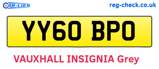 YY60BPO are the vehicle registration plates.