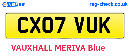 CX07VUK are the vehicle registration plates.