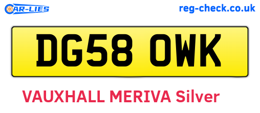 DG58OWK are the vehicle registration plates.