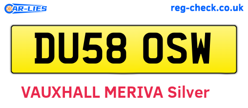 DU58OSW are the vehicle registration plates.