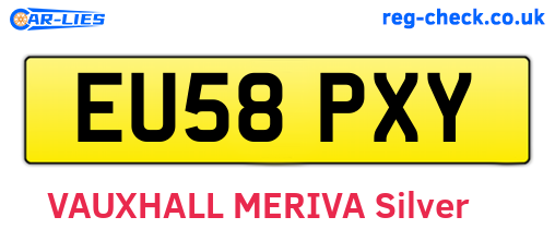 EU58PXY are the vehicle registration plates.