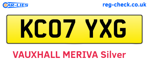 KC07YXG are the vehicle registration plates.