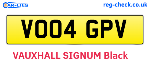 VO04GPV are the vehicle registration plates.