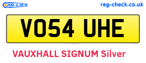 VO54UHE are the vehicle registration plates.