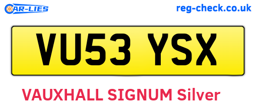 VU53YSX are the vehicle registration plates.