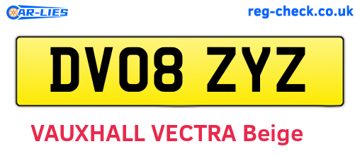 DV08ZYZ are the vehicle registration plates.