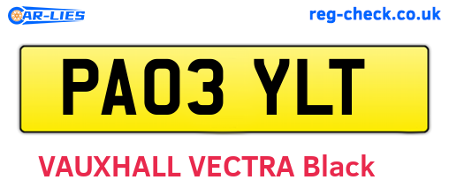 PA03YLT are the vehicle registration plates.