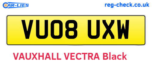VU08UXW are the vehicle registration plates.