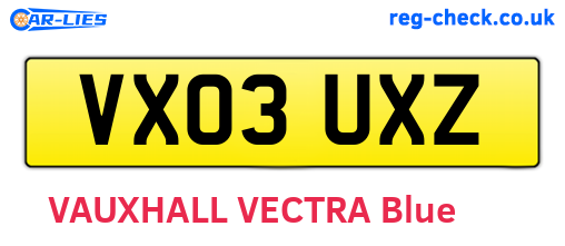 VX03UXZ are the vehicle registration plates.