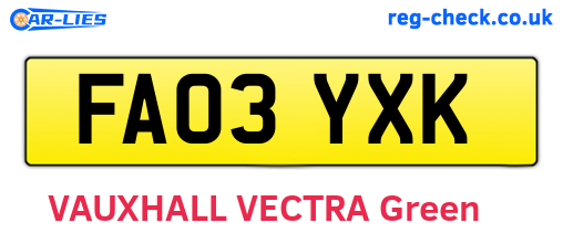 FA03YXK are the vehicle registration plates.