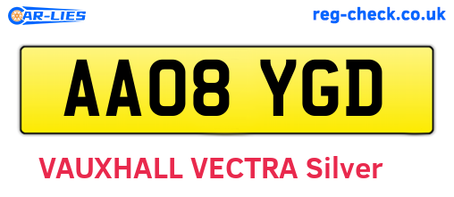 AA08YGD are the vehicle registration plates.