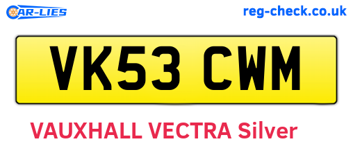 VK53CWM are the vehicle registration plates.