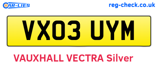 VX03UYM are the vehicle registration plates.