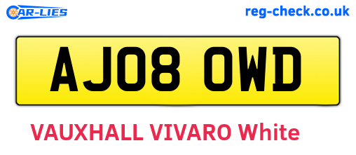 AJ08OWD are the vehicle registration plates.
