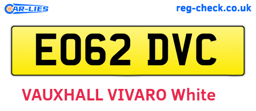 EO62DVC are the vehicle registration plates.
